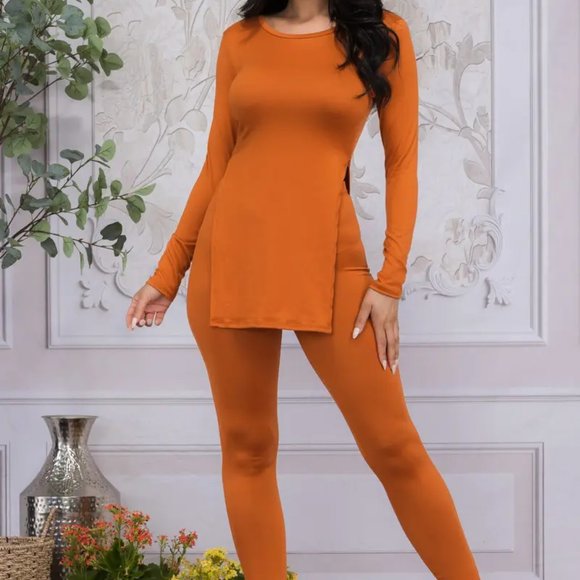 Long Sleeve Top and Pant Set- RUST COLOR - Picture 3 of 4